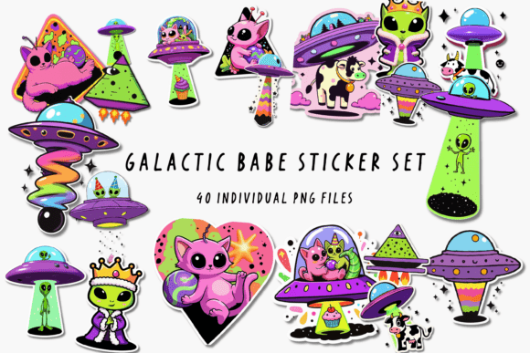 40 Neon UFO Space PNG Clip Art