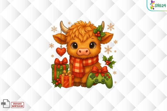 Cute Highland Cow Christmas PNG