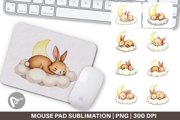 Mouse Pad Sleepy Rabbit Cloud