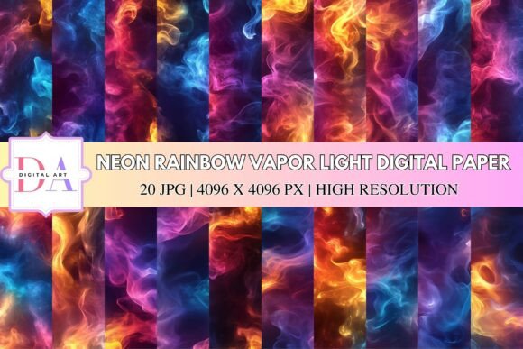 Neon Rainbow Vapor Light Digital Paper: Ignite Your Designs with Bold Color and Flowing Energy